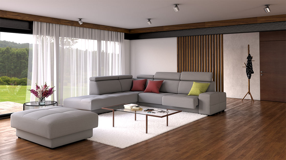 Cardiff sofa in grey fabric Sedežna garnitura, siva tkanina, material aqua clean